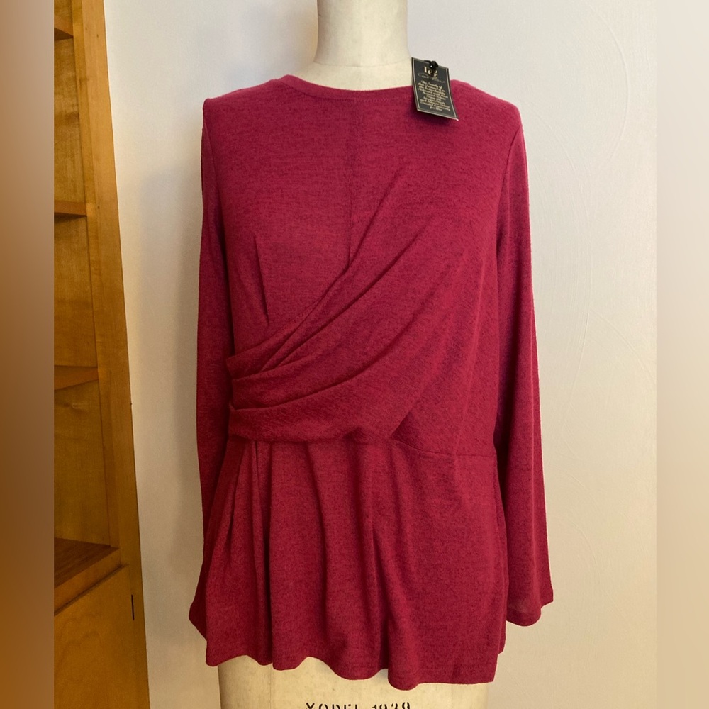 DG2 Diane Gilman Heather Pink Berry Wrap-Style Front Asymmetrical Peplum - Picture 2 of 9